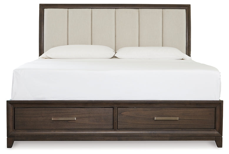 Brueban King Panel Bed with 2 Storage Drawers with Mirrored Dresser and Nightstand