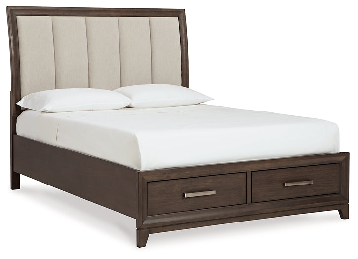 Brueban Queen Panel Bed with 2 Storage Drawers with Mirrored Dresser and Nightstand