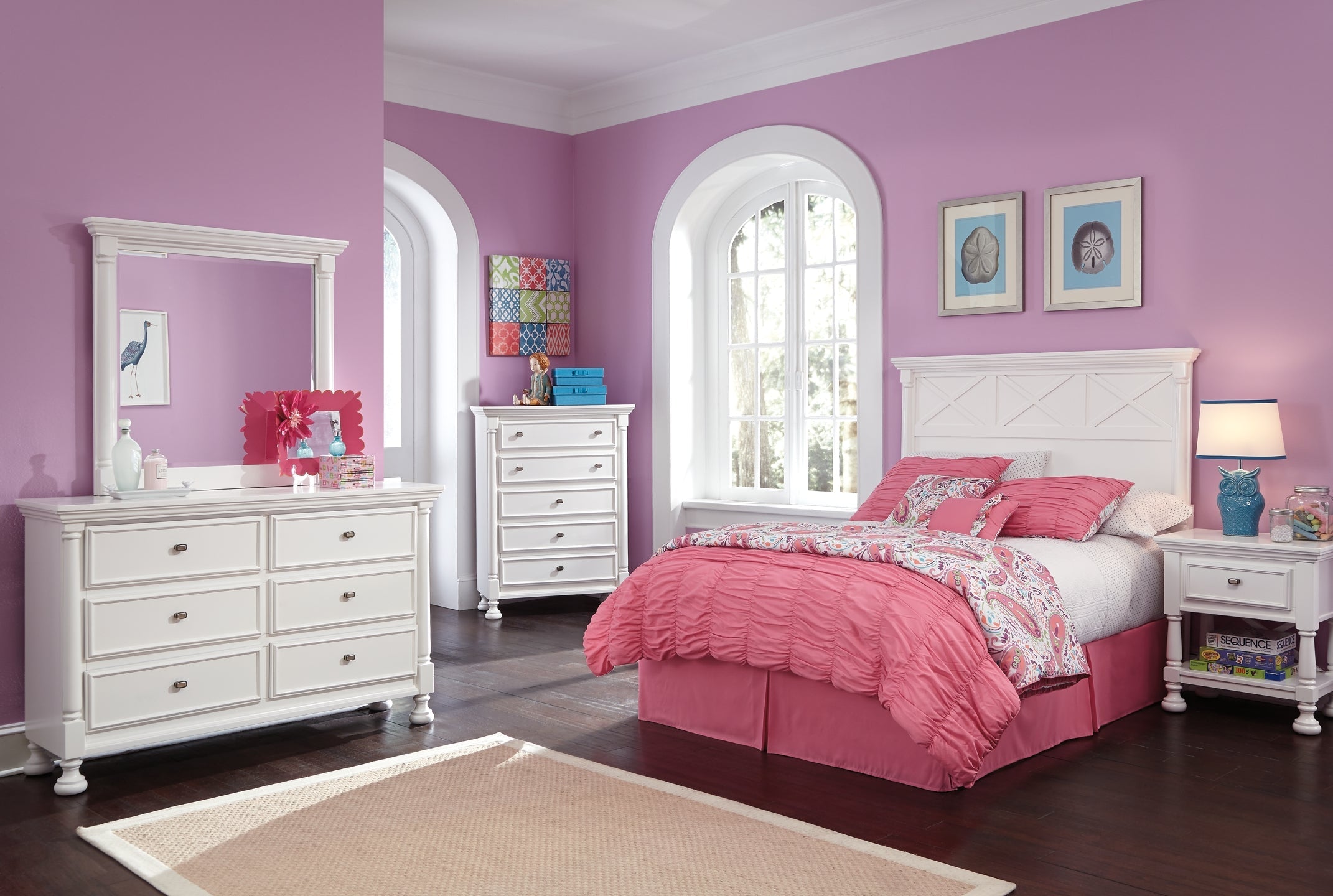 Kaslyn Queen Panel Headboard with Mirrored Dresser and Chest