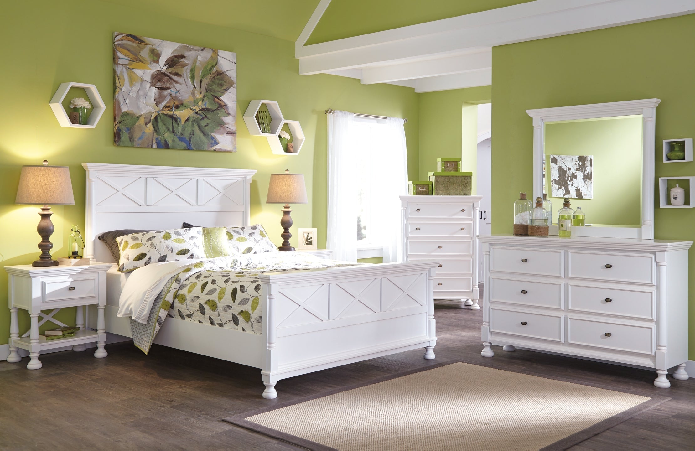 Kaslyn Queen Panel Bed with Mirrored Dresser and Chest