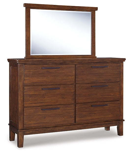 Ralene King Upholstered Panel Bed with Mirrored Dresser, Chest and Nightstand