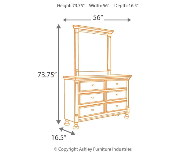 Kaslyn Queen Panel Bed with Mirrored Dresser