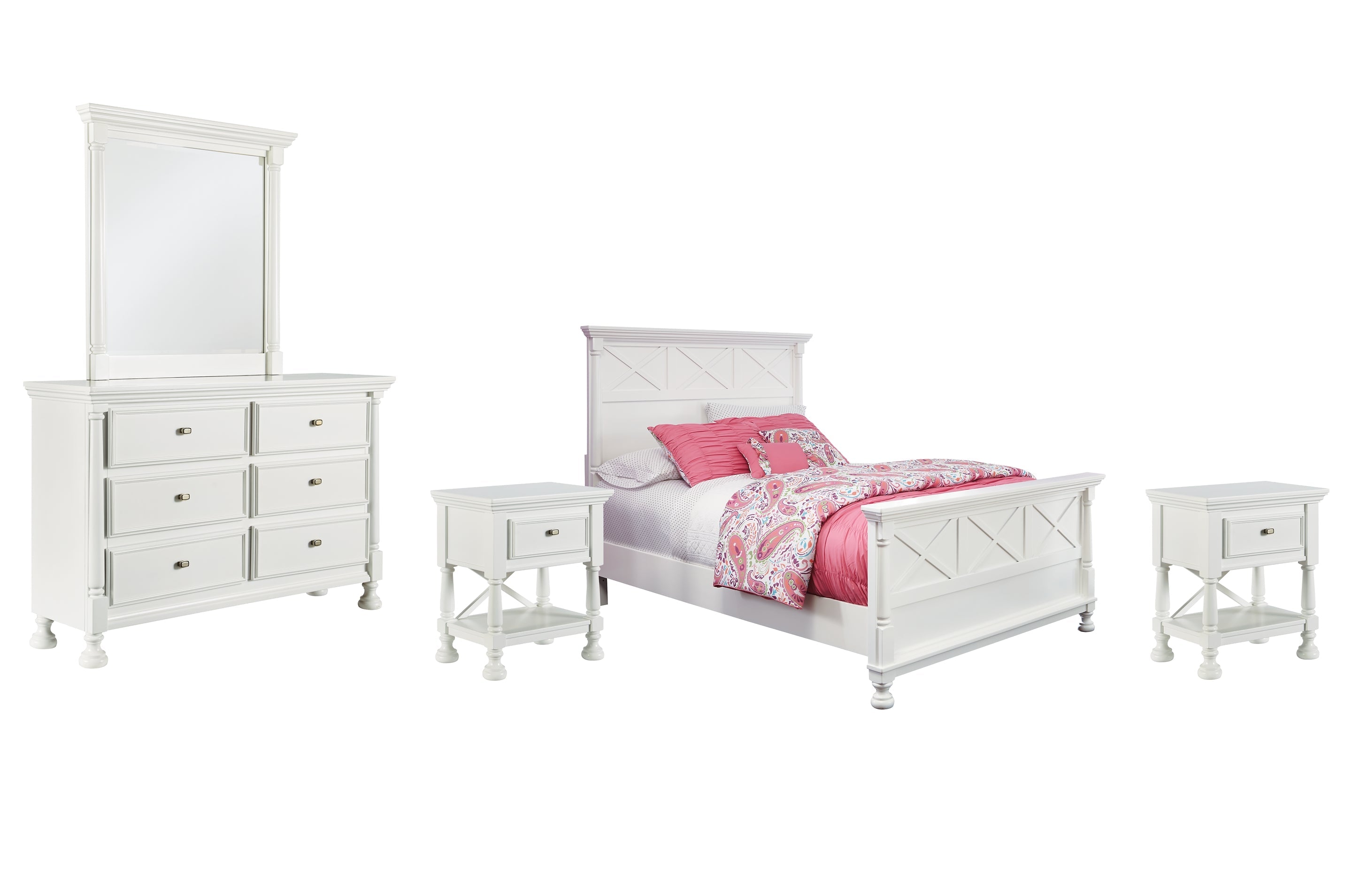 Kaslyn Queen Panel Bed with Mirrored Dresser and 2 Nightstands