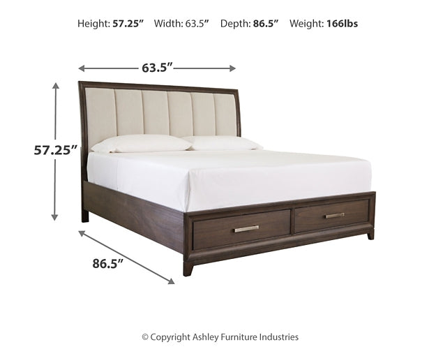 Brueban Queen Panel Bed with 2 Storage Drawers with Dresser