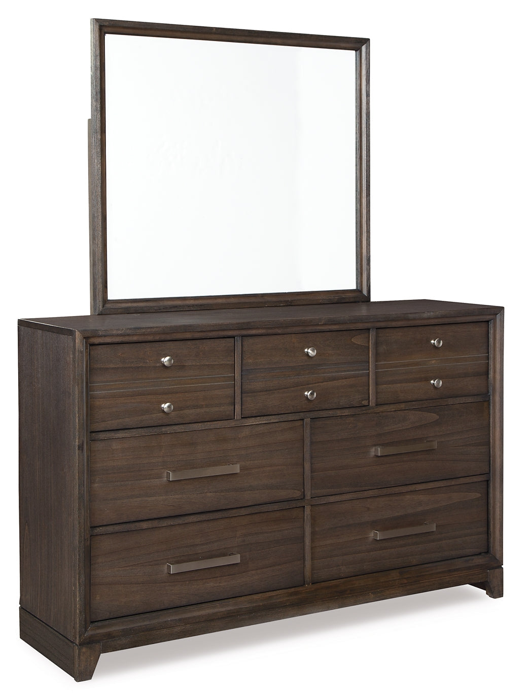 Brueban King Panel Bed with 2 Storage Drawers with Mirrored Dresser and Chest