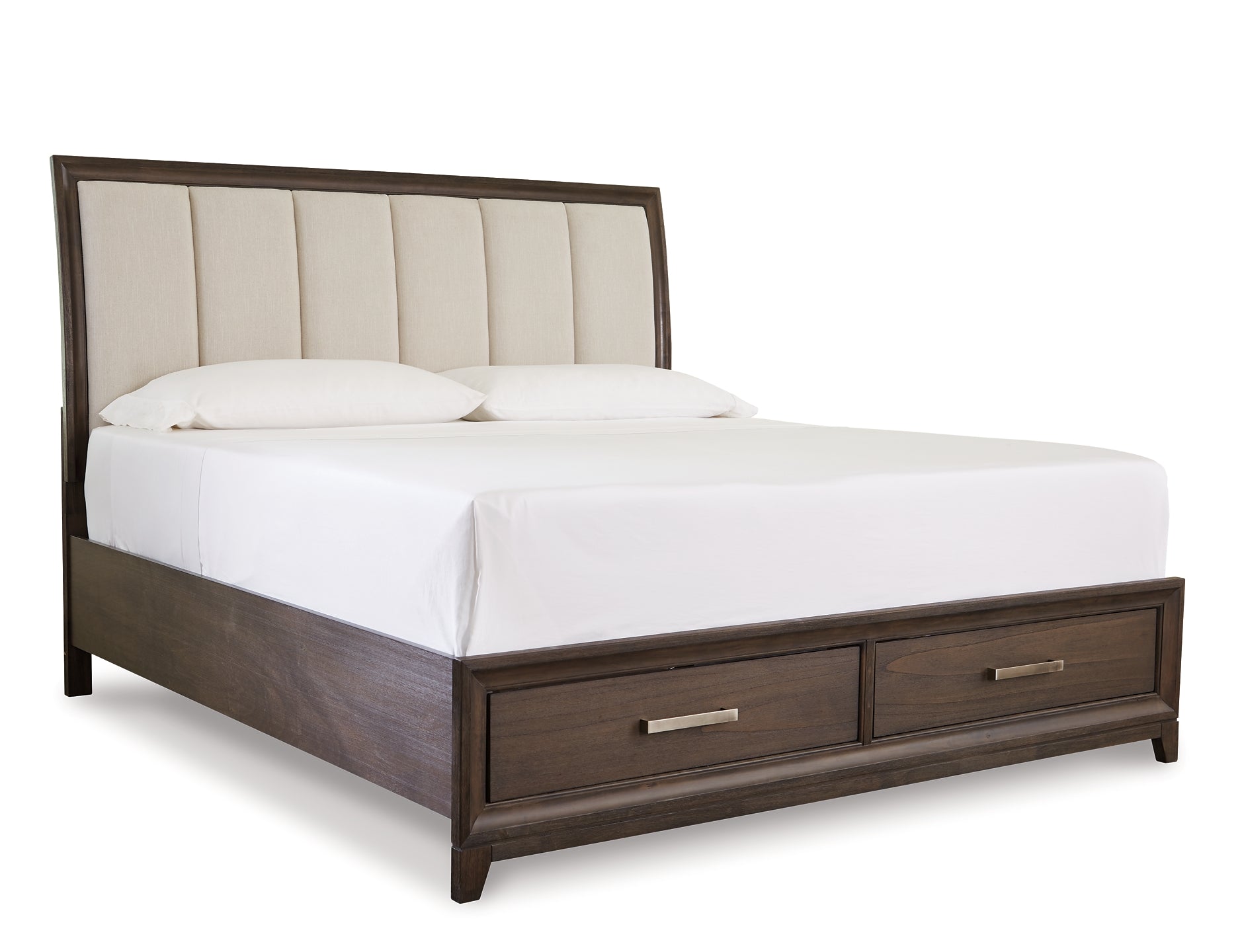 Brueban King Panel Bed with 2 Storage Drawers with Mirrored Dresser and Chest