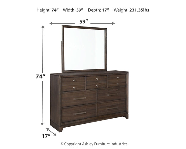 Brueban California King Panel Bed with 2 Storage Drawers with Mirrored Dresser