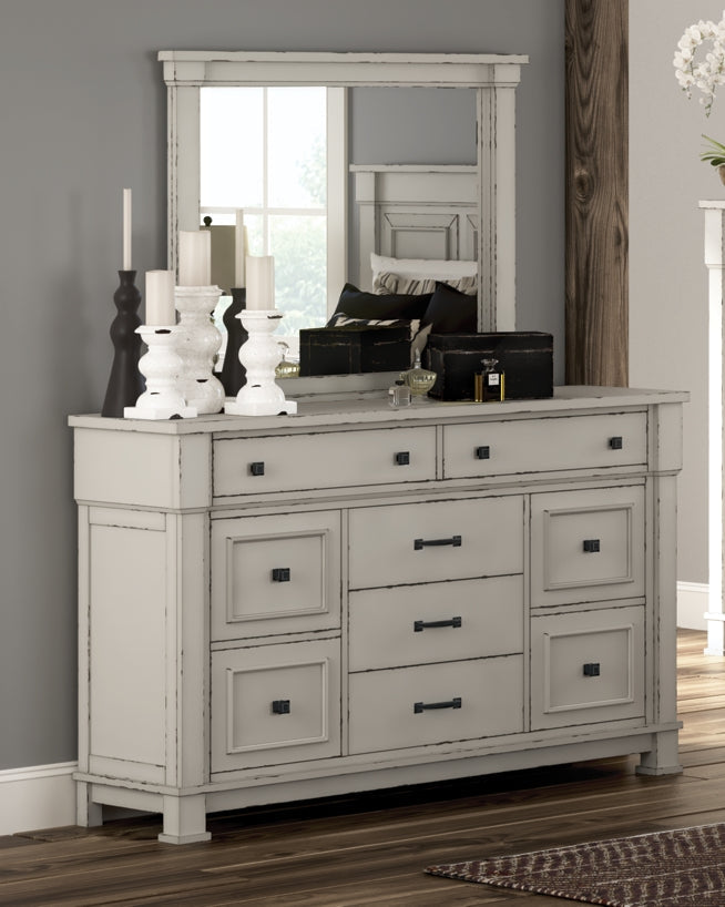 Jennily King Panel Bed with Mirrored Dresser and 2 Nightstands