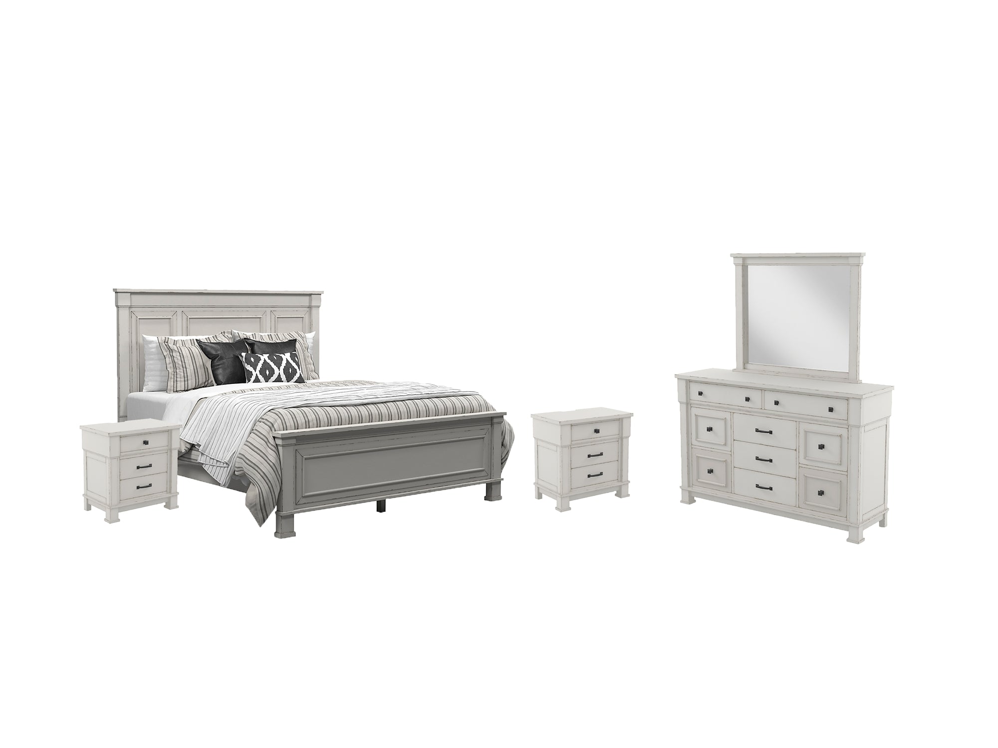 Jennily King Panel Bed with Mirrored Dresser and 2 Nightstands