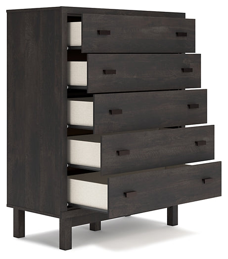 Toretto King Panel Bookcase Bed with Mirrored Dresser, Chest and Nightstand