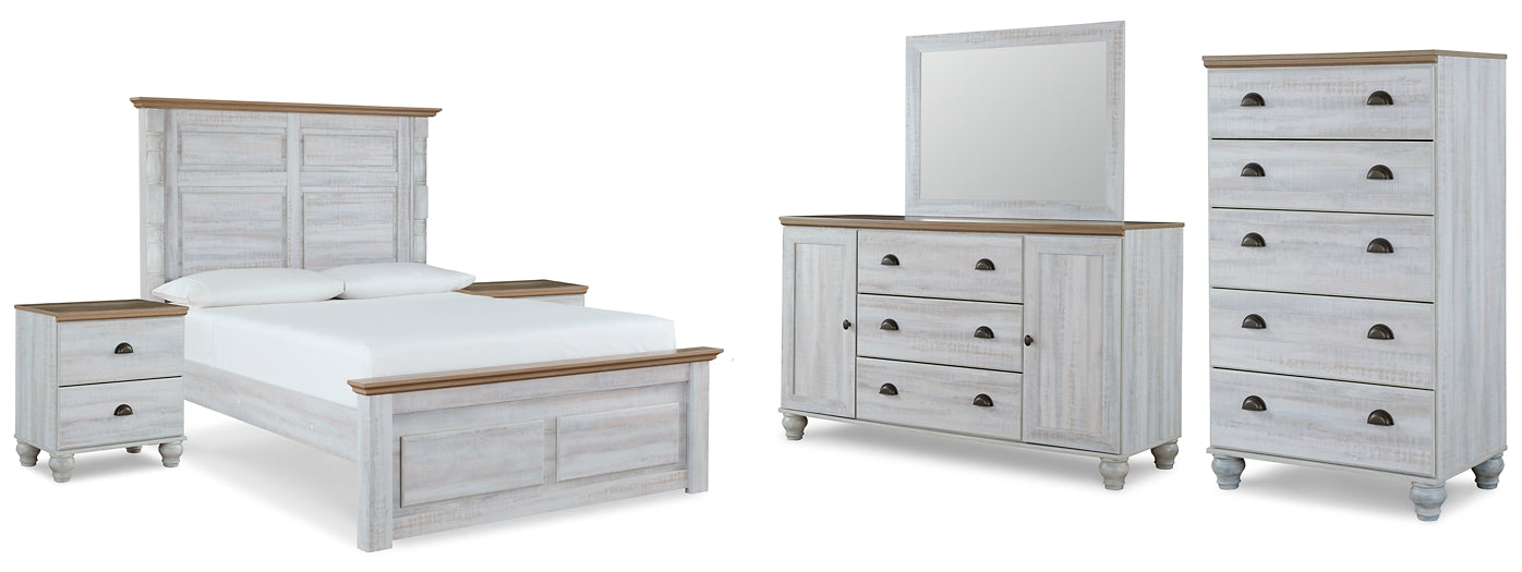 Haven Bay Queen Panel Bed with Mirrored Dresser, Chest and 2 Nightstands