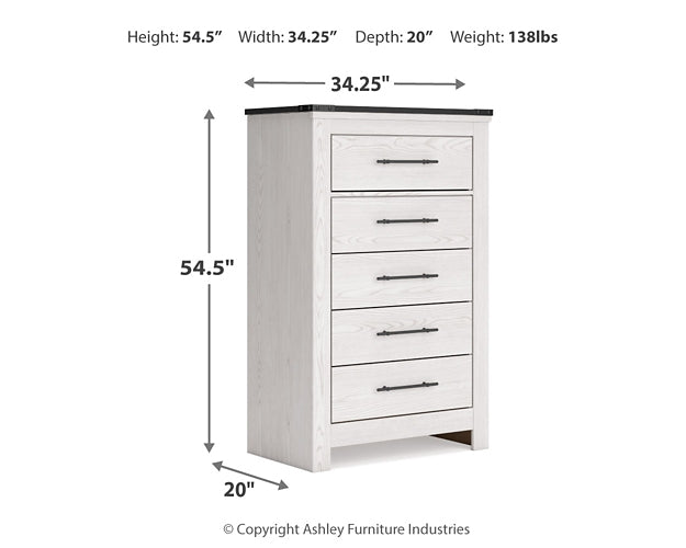 Schoenberg King Panel Bed with Mirrored Dresser and Chest