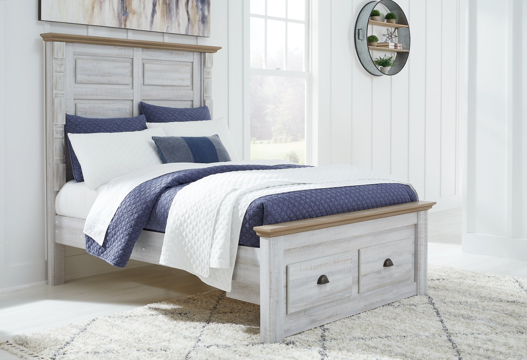 Haven Bay Full Panel Storage Bed with Mirrored Dresser, Chest and 2 Nightstands