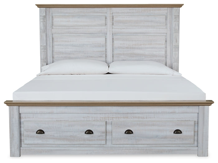 Haven Bay King Panel Storage Bed with Mirrored Dresser, Chest and Nightstand