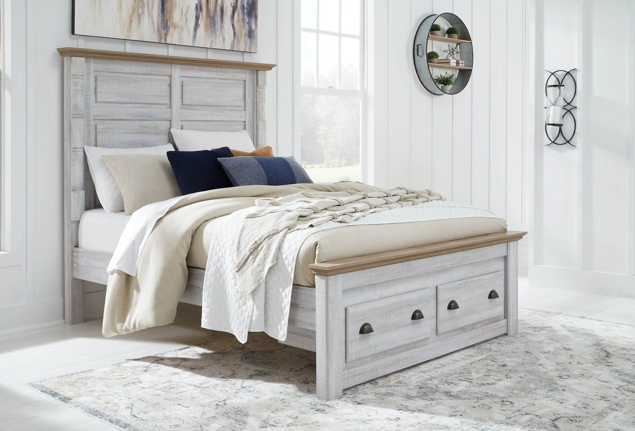 Haven Bay Queen Panel Storage Bed with Mirrored Dresser, Chest and 2 Nightstands