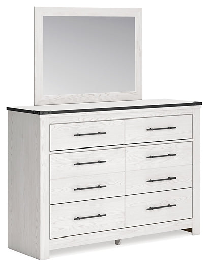 Schoenberg King Panel Bed with Mirrored Dresser, Chest and Nightstand