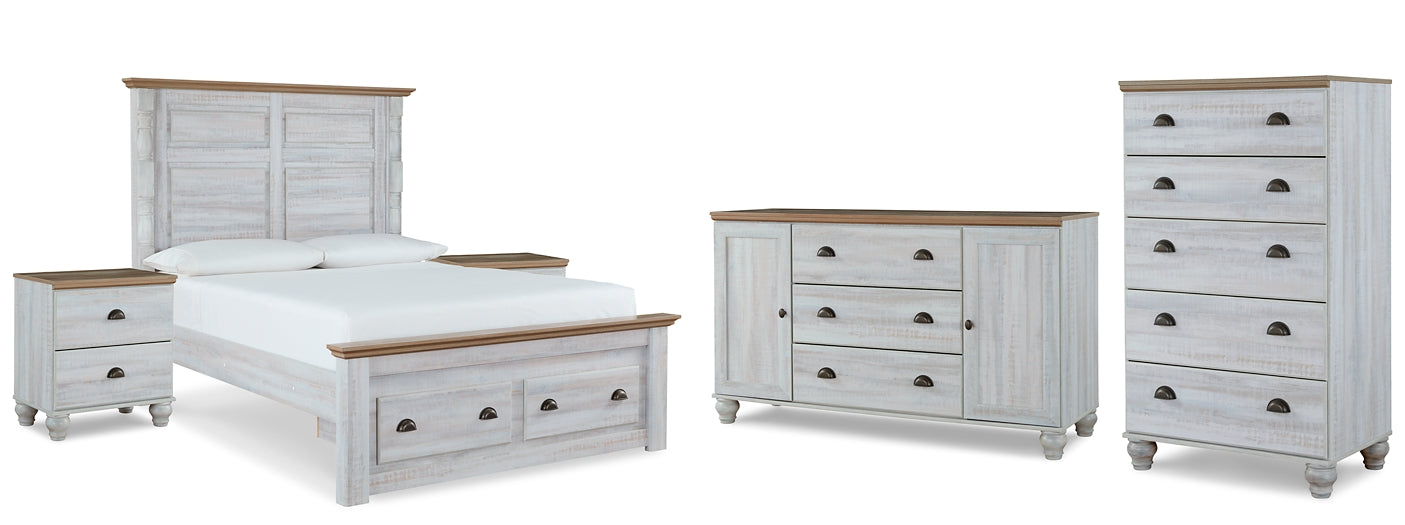 Haven Bay Queen Panel Storage Bed with Mirrored Dresser, Chest and 2 Nightstands