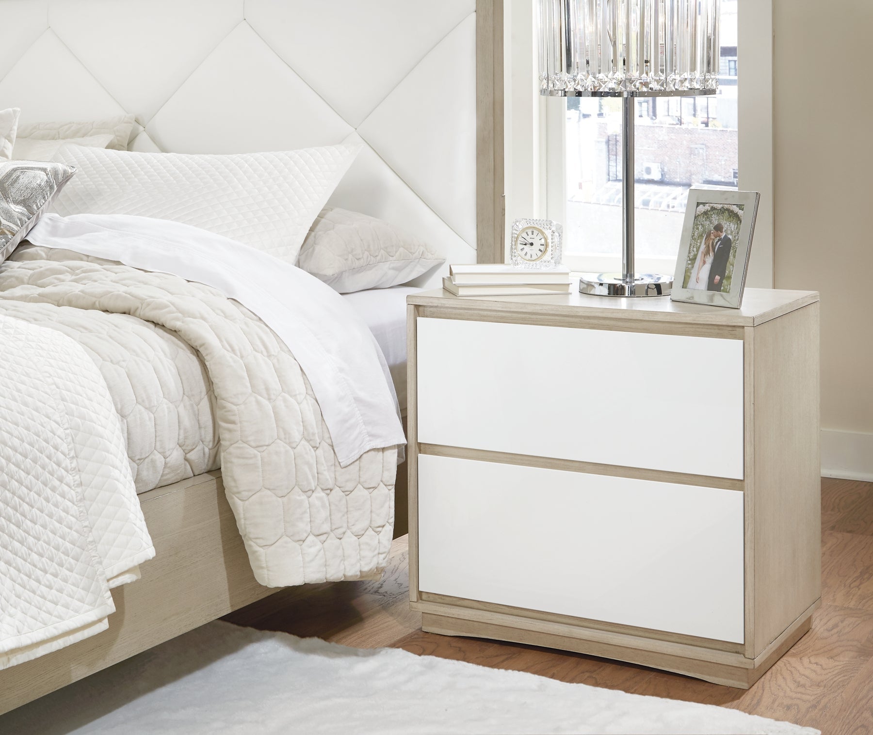 Wendora California King Upholstered Bed with Mirrored Dresser, Chest and 2 Nightstands