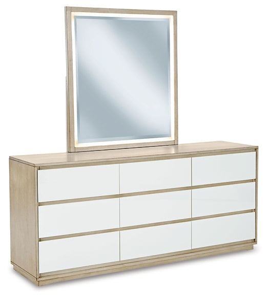 Wendora King Upholstered Bed with Mirrored Dresser